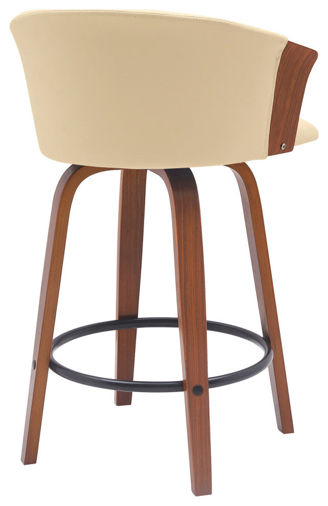 Diana 26" Swivel Walnut Wood Counter Stool, Cream Faux Leather, 26