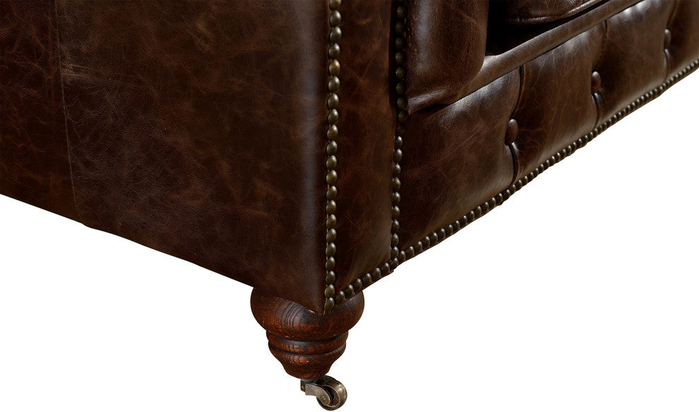 Leather Chesterfield Arm Chair, Dark Brown