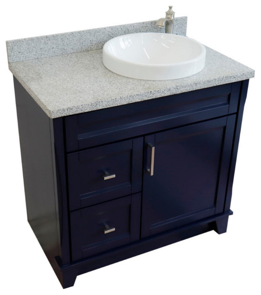 37" Single Sink Vanity, Blue Finish With Gray Granite