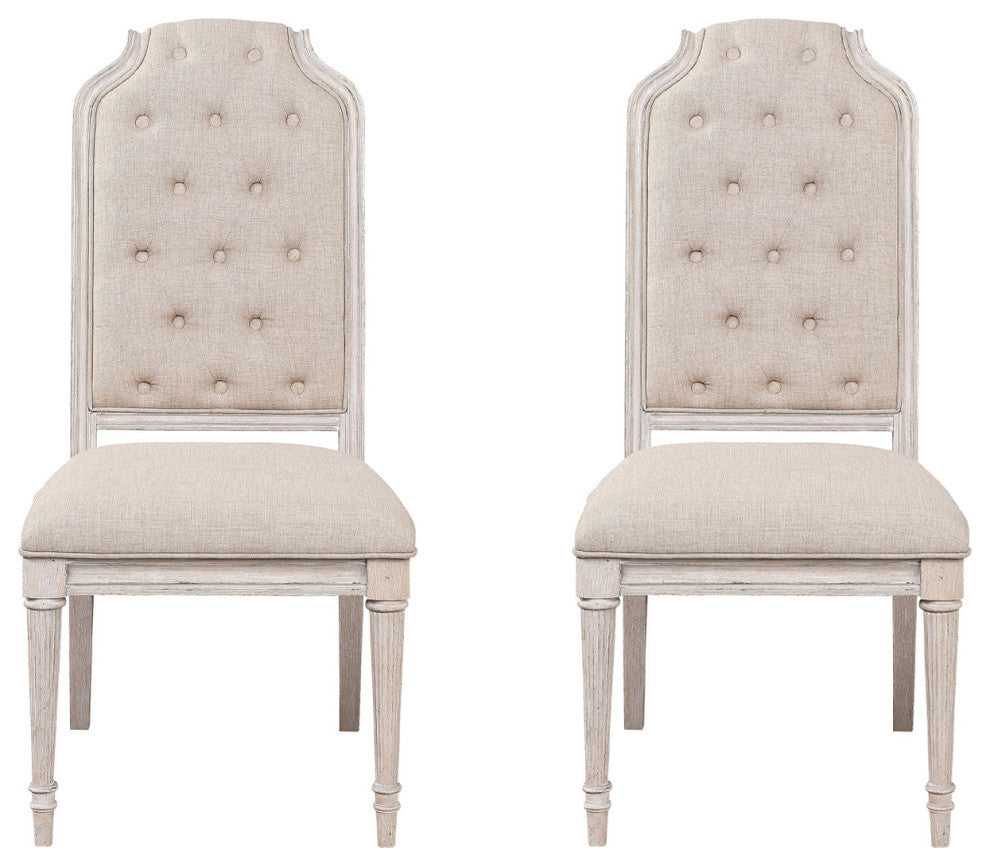 Set of 2 Upholstered Side Chairs in Antique Champagne Finish