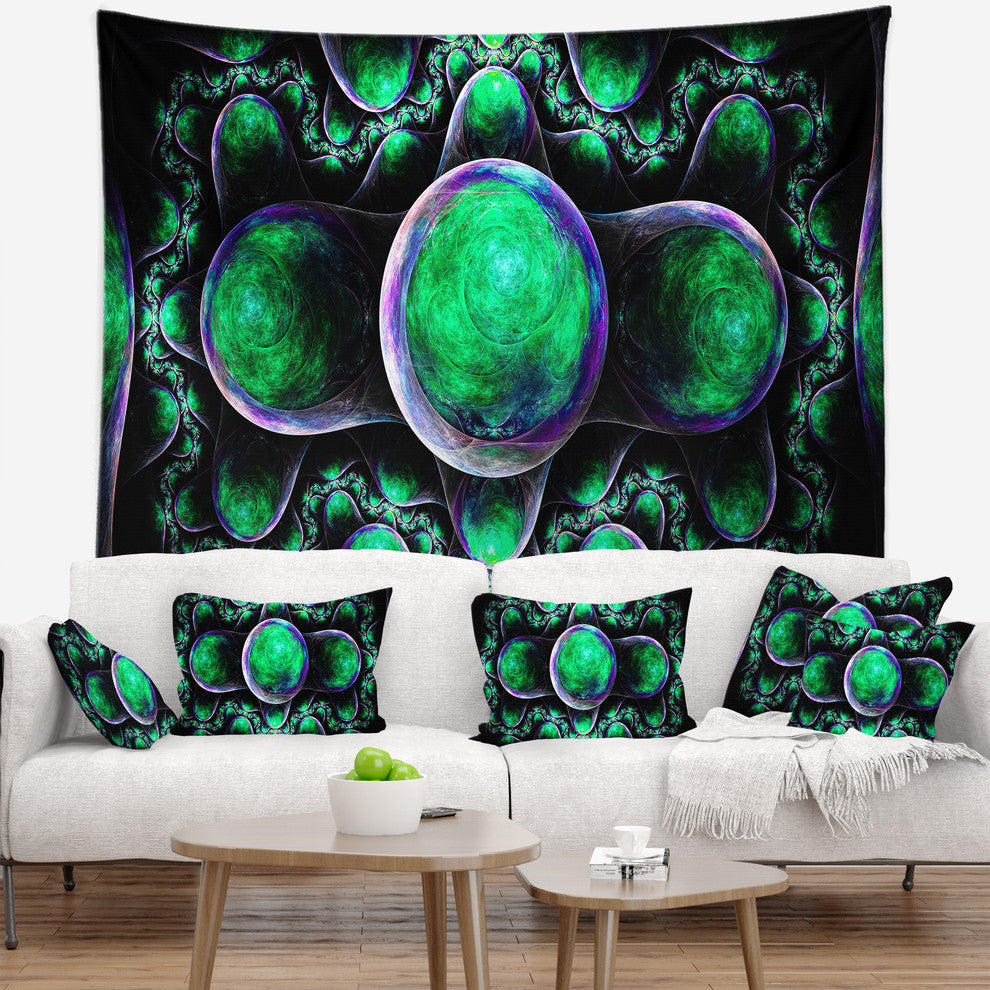 Green Exotic Fractal Pattern Abstract Wall Tapestry, 80"x68"
