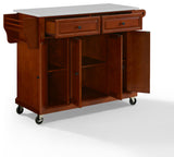 Full Size Granite Top Kitchen Cart, Cherry/White