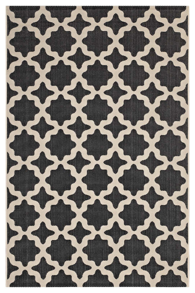 Cerelia Moroccan Trellis 9x12 Indoor and Outdoor Area Rug, Black and Beige