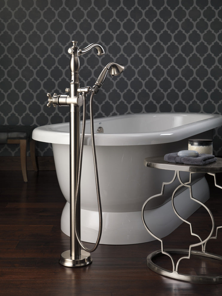 Delta Cassidy Traditional Floor Mount Tub Filler Trim - Less Handle, Stainless