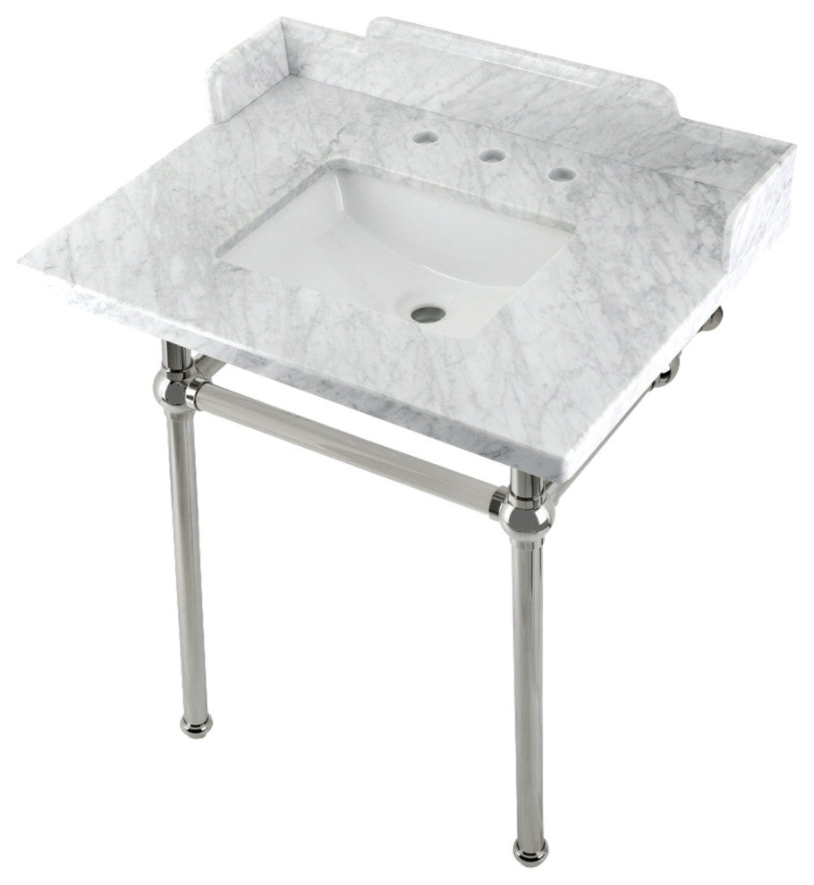 Kingston Brass LMS30MBSQ6 30" Carrara Marble Console Sink, Legs