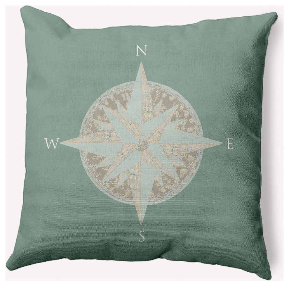 20x20" Compass Nautical Decorative Indoor Pillow, Sage