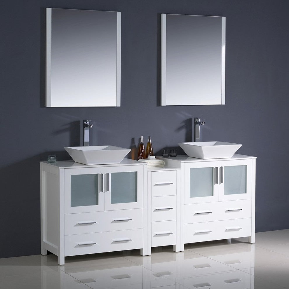 Torino 72" White Modern Double Sink Bathroom Vanity, Faucet FFT3072CH