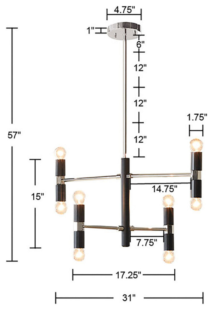 INK+IVY Gardham Arm Sphere 8-Light Chandelier, Black/Silver