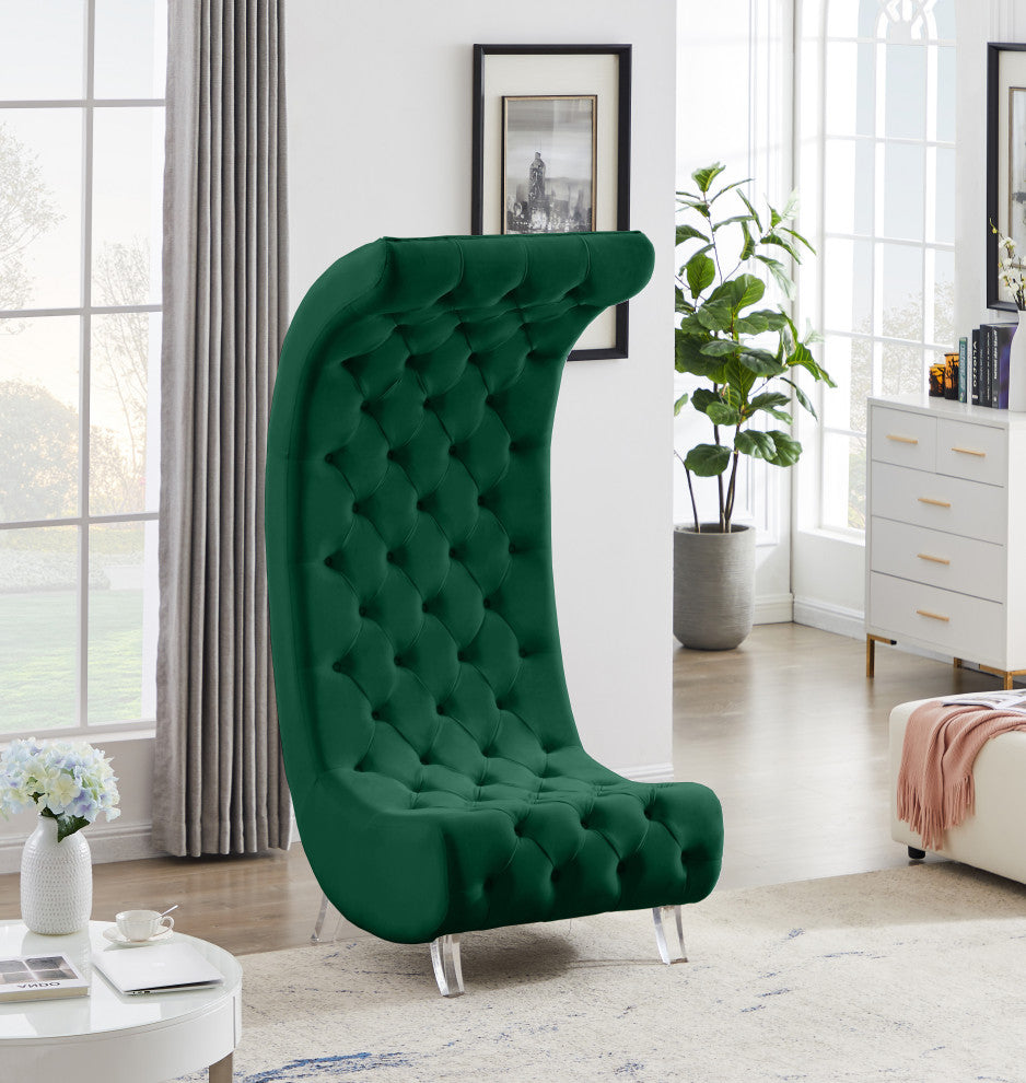 Crescent Velvet Upholstered Rounded Accent Chair, Green