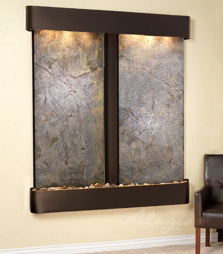 Cottonwood Falls Water Fountain, Green Featherstone, Blackened Copper, Round