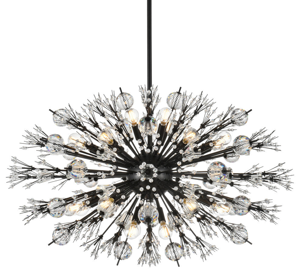 Victor 36" Crystal Starburst Oval Pendant, Black