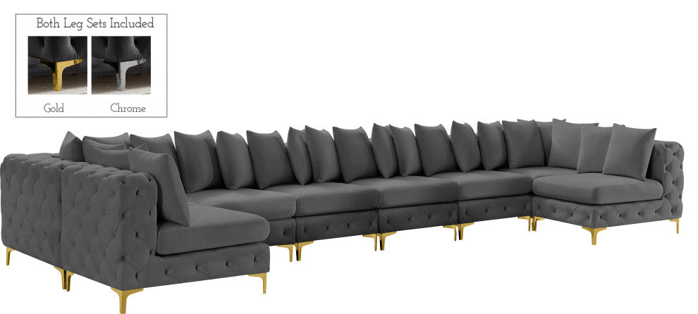 Tremblay Velvet Upholstered 9-Piece Modular U-Shaped Sectional, Grey