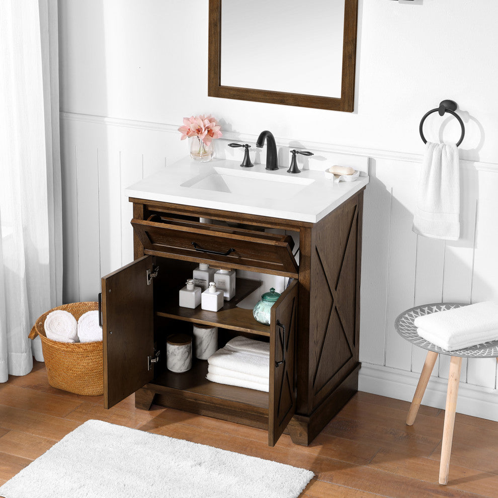 Ove Decors Ollie 30" Single Sink Vanity, Antique Coffee With Ash Hardware