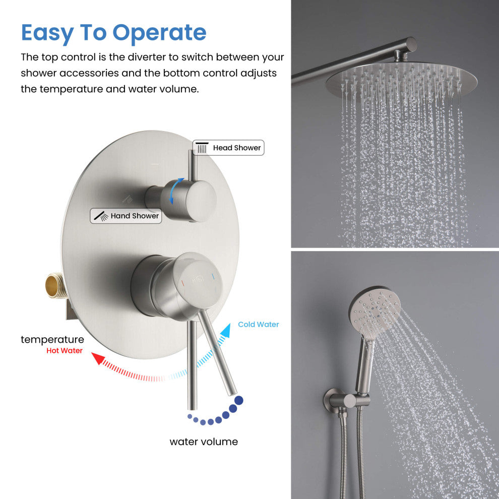 Circular Pressure 2-Function Shower System, Rough-In Valve, Brushed Nickel