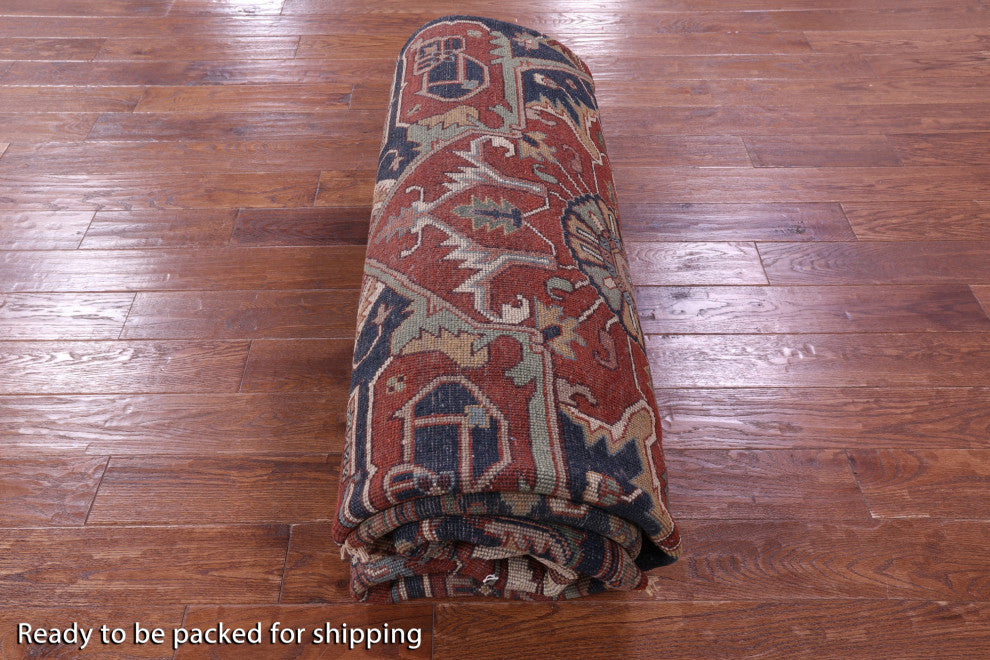 10' Square Heriz Serapi Hand Knotted Wool Rug - Q16002