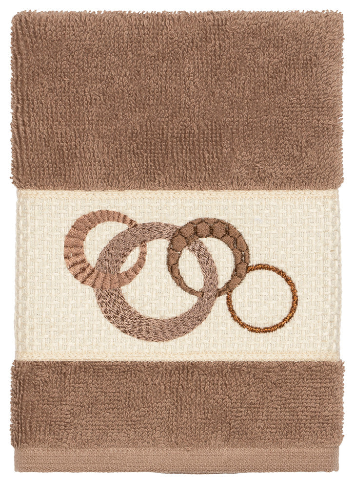 Linum Home Textiles Annabelle Embellished, Latte, Washcloth, 4-Piece Set