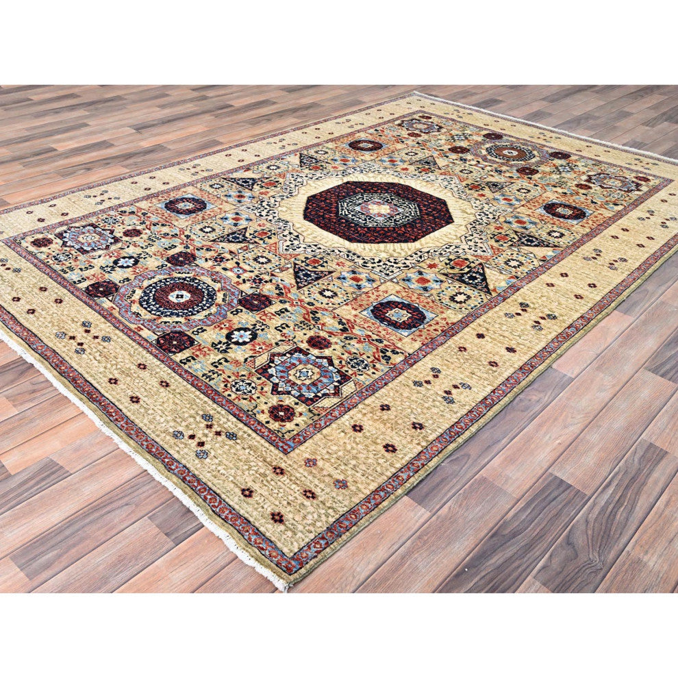 Flax Yellow, Extra Soft Wool, Hand Knotted, Mamluk Design Rug, 5'10"x8'10"