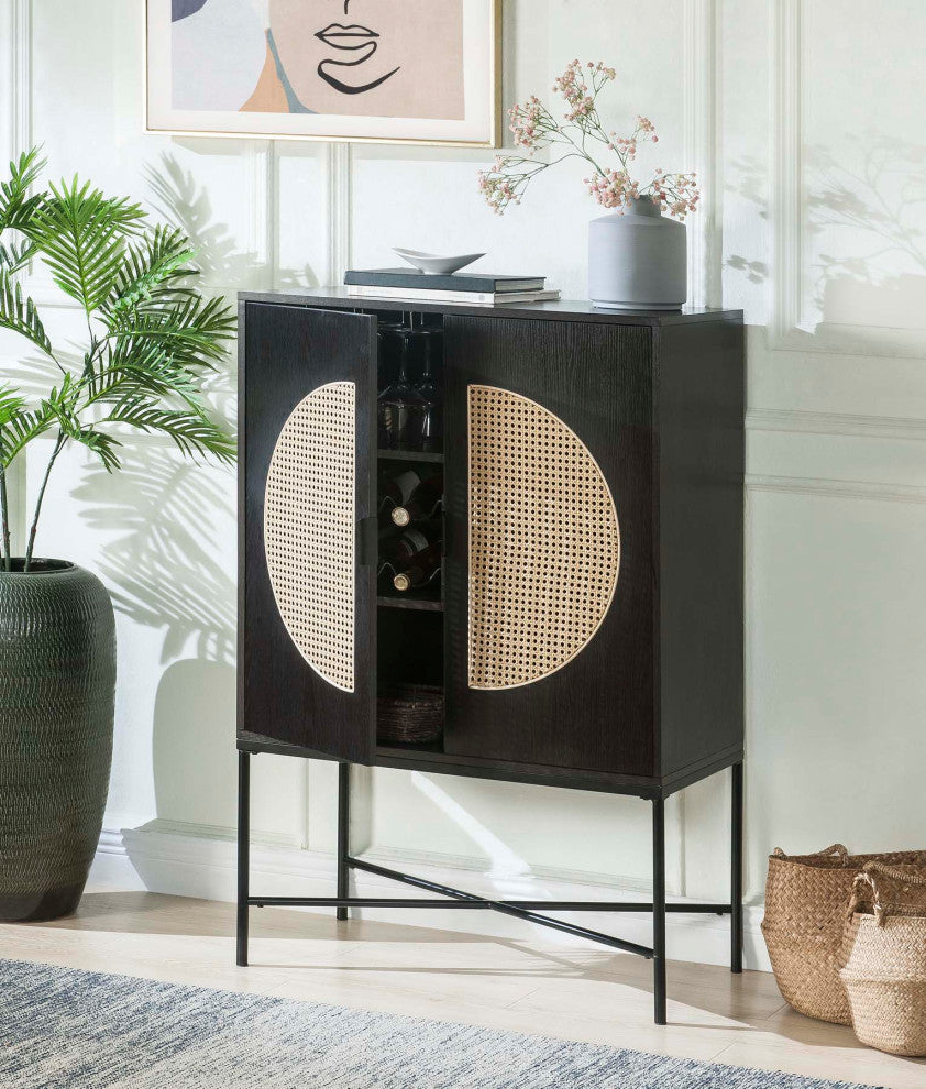 Bar Cabinet With Wine Rack, Black Finish
