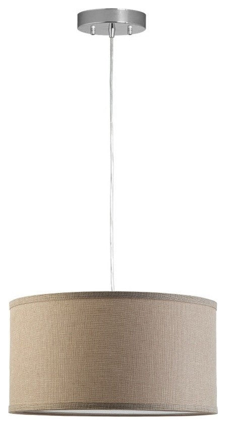 Messina 1-Light Drum Pendant Lamp With Chrome Canopy, Natural Linen