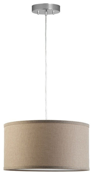 Messina 1-Light Drum Pendant Lamp With Chrome Canopy, Natural Linen