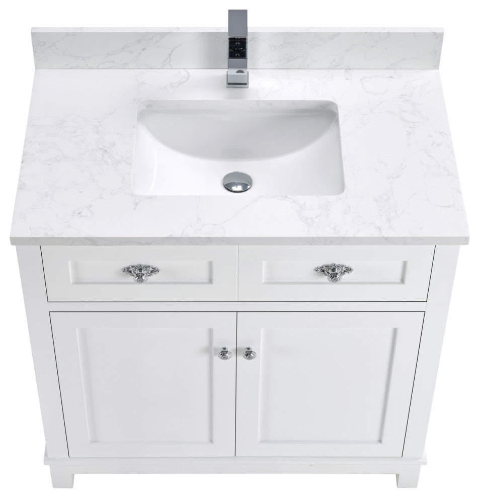 Legion Furniture WS2515 Series Bathroom Sink Vanity, White, 36", Artificial Stone Top, Single Sink