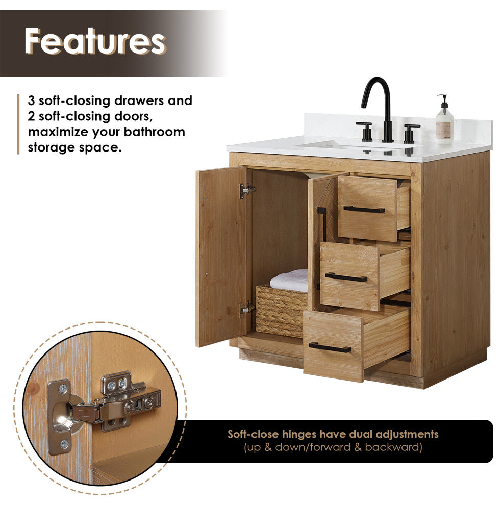Bellavia Bath Vanity, Weathered Fir, 36", No Mirror
