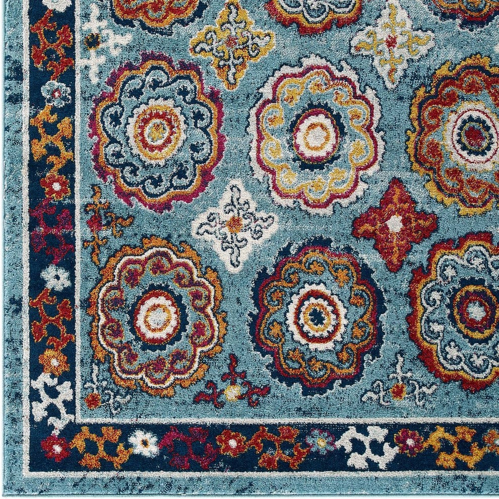 Entourage Odile Transitional Distressed Vintage Floral Moroccan Trellis 8x10 Rug