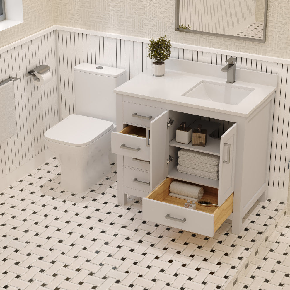 Rooh Bathroom Vanity, White, 36r", Vanity, Countertop, Sink, Faucet