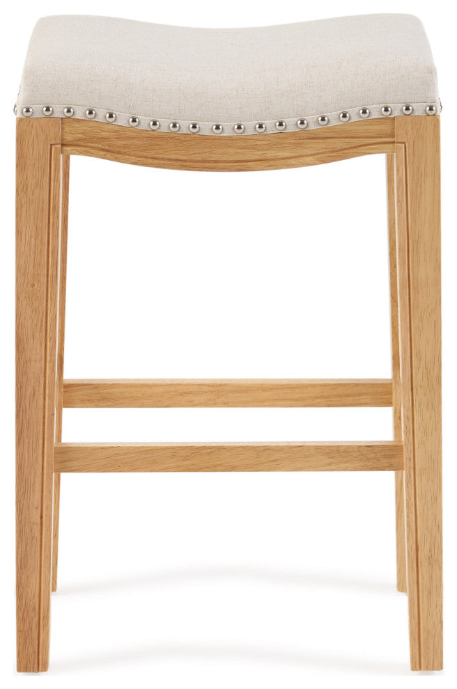 GDF Studio Jaeden Contemporary Studded Backless Stools, Set of 2, Beige Fabric Counter Height