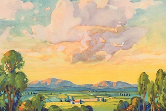 Landscape and Summer Clouds - Gallery Wrapped Canvas Art 28" x 42"