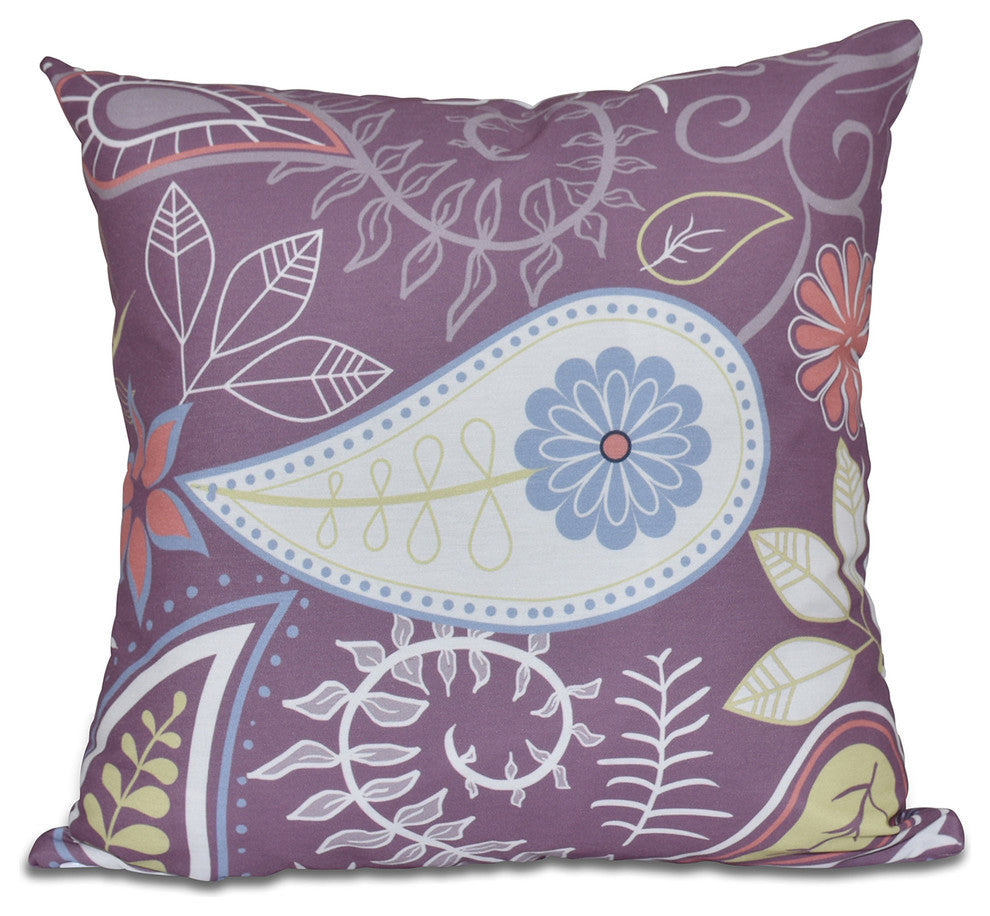 Paisley Floral , Floral Print Pillow, Purple, 20"x20"