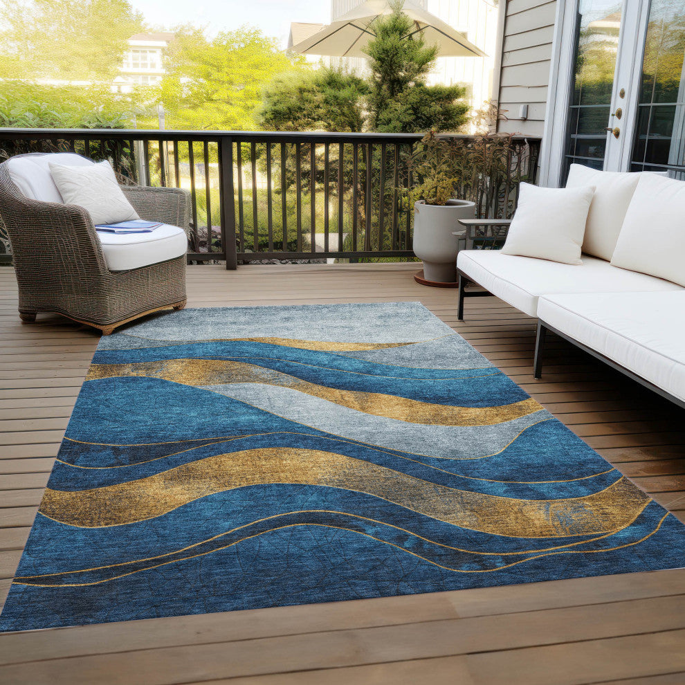 Machine Washable Indoor/Outdoor Chantille ACN1892 Blue 5' x 7'6" Rug
