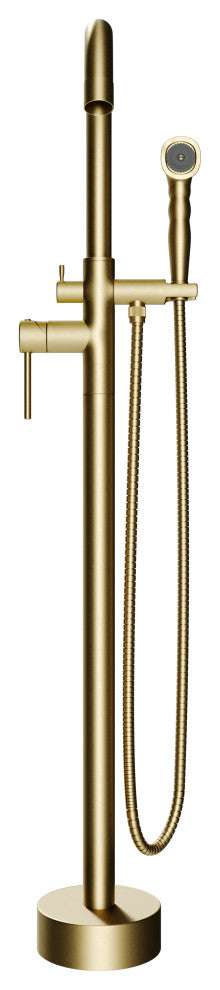 CastelloUSA Neptune Freestanding Tub Filler Faucet, Brushed Gold, Breeze Handle