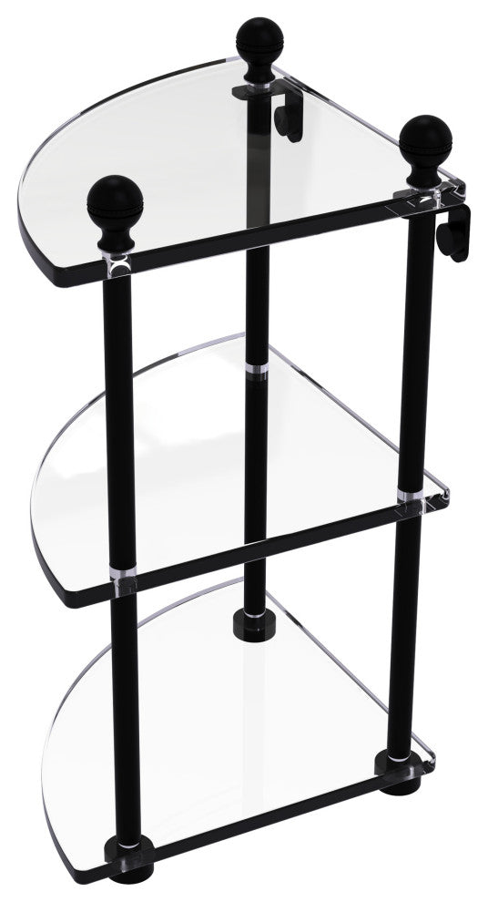 Mambo 3 Tier Corner Glass Shelf, Matte Black