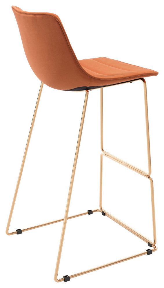 Bar Stool Chair Barstool, Steel Metal, Fabric, Orange, Gold, Cafe Bistro