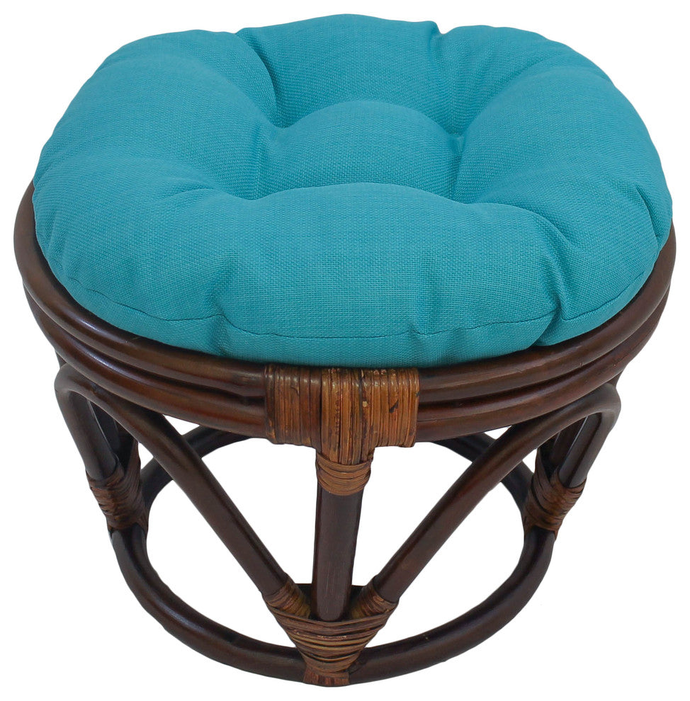 18" Round Spun Polyester Tufted Footstool Cushion, Aqua Blue