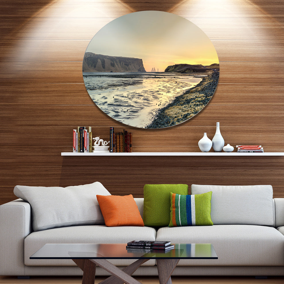 Dyrholaey View Unto Reynisfjara, Seashore Large Disc Metal Artwork, 36"