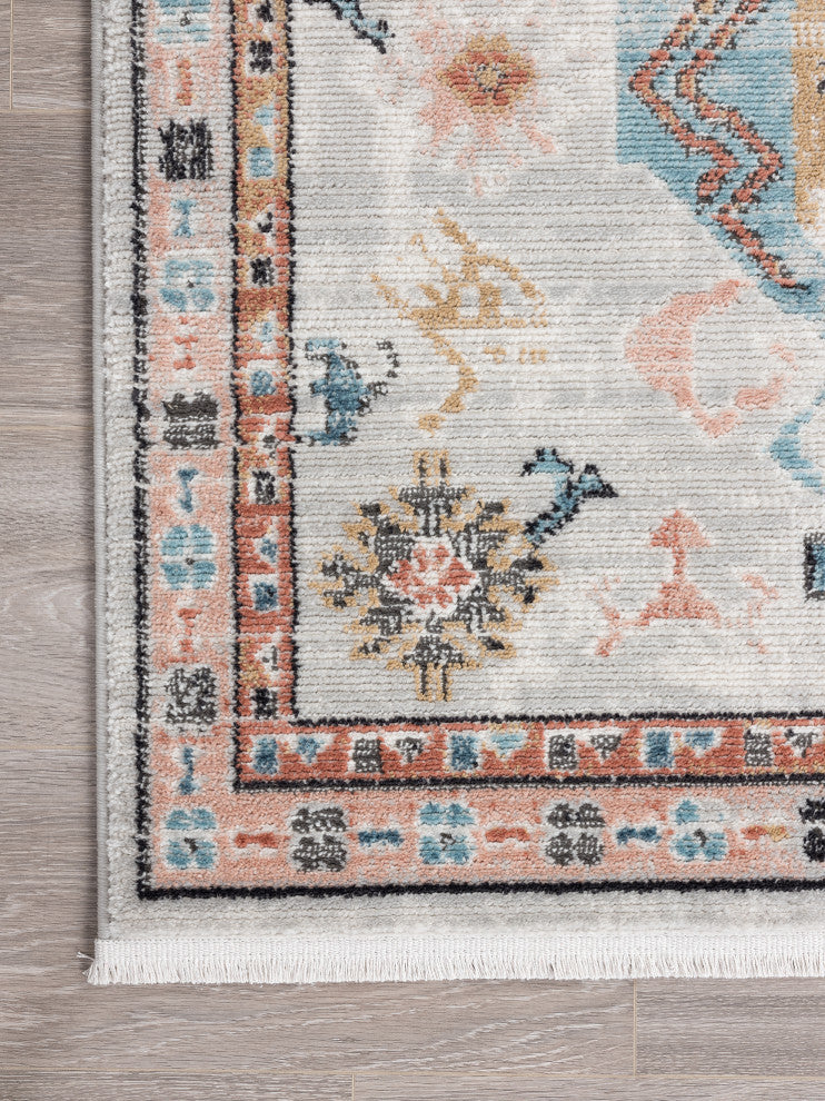 Abani Azure Collection AZR130A Beige Teal Geometric Medallion Area Rug