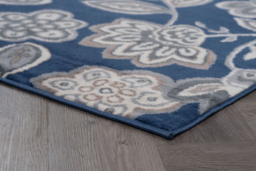 Emmalyn Transitional Floral Navy Runner Rug, 2'x7'
