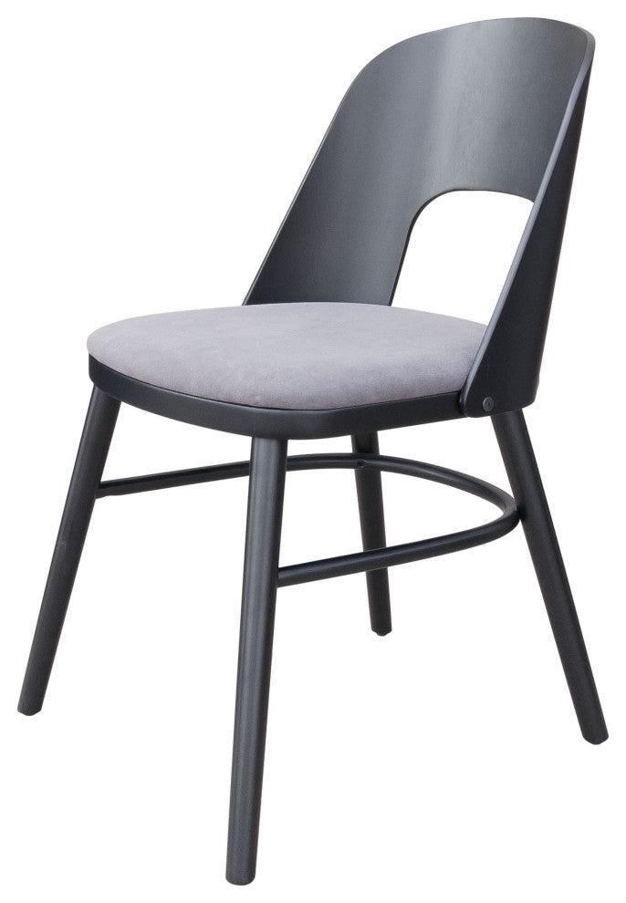 Dining Chair, Set of 2, Fabric, Wood, Gray, Black, Bar Kitchen Cafe Bistro