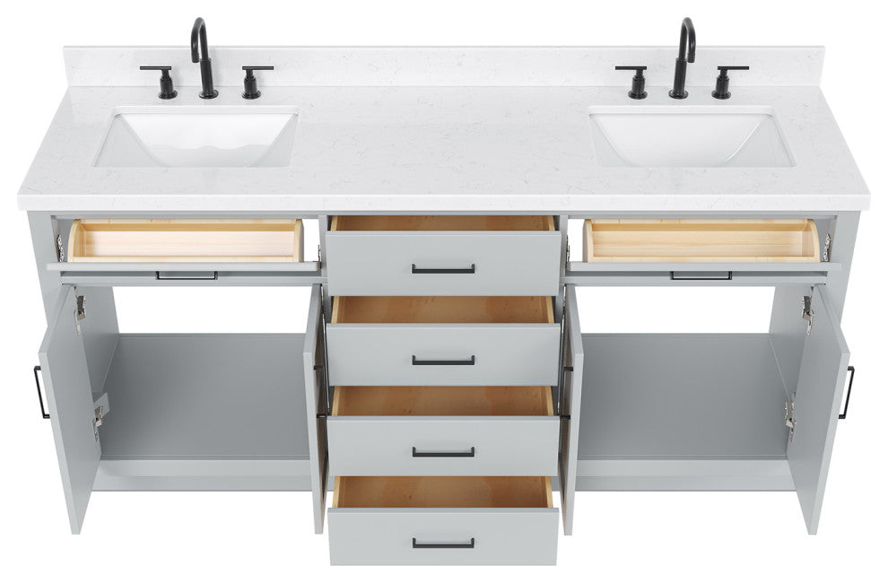 Ariel Hepburn 72" Double Rectangle Sinks Vanity, Carrara Quartz, Gray