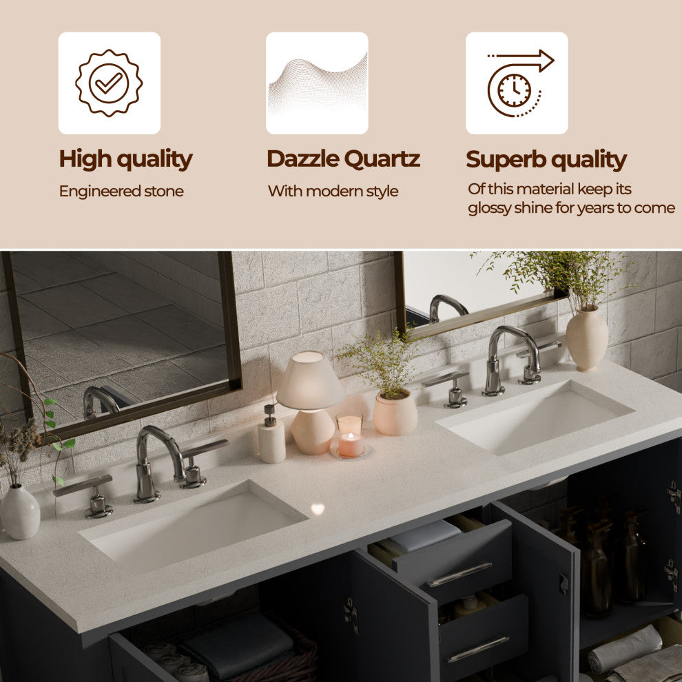 Caroline Avenue 72" Double Bathroom Vanity Set, Gray