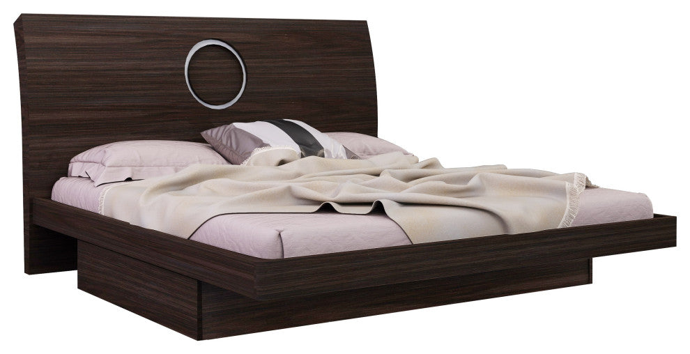 Sofia Wood Platform Bed Dresser Chest and Mirror in High Gloss, Wenge, Cal King