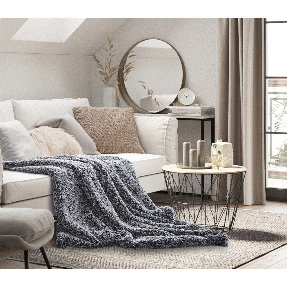 Inspired Home Lucius Throw Two Tone, Polyester 50"x60", Black
