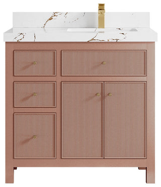 Sonoma 36" Right Offset Reeded Bath Vanity in Warm Terracotta, 2"  Viola Brown