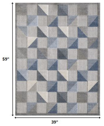 3"x5" Blue Gray Triangle Indoor Outdoor Area Rug