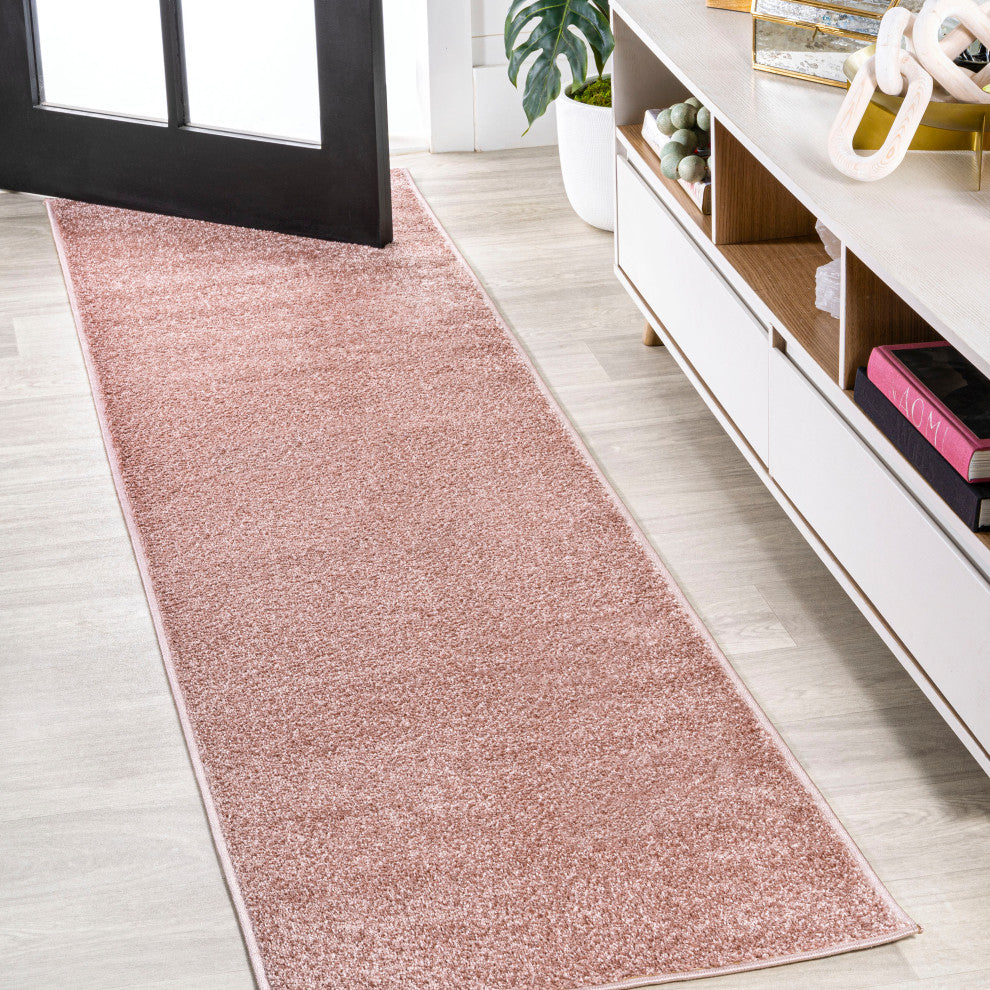 Haze Solid Low-Pile Runner Rug, Pink, 2 X 8