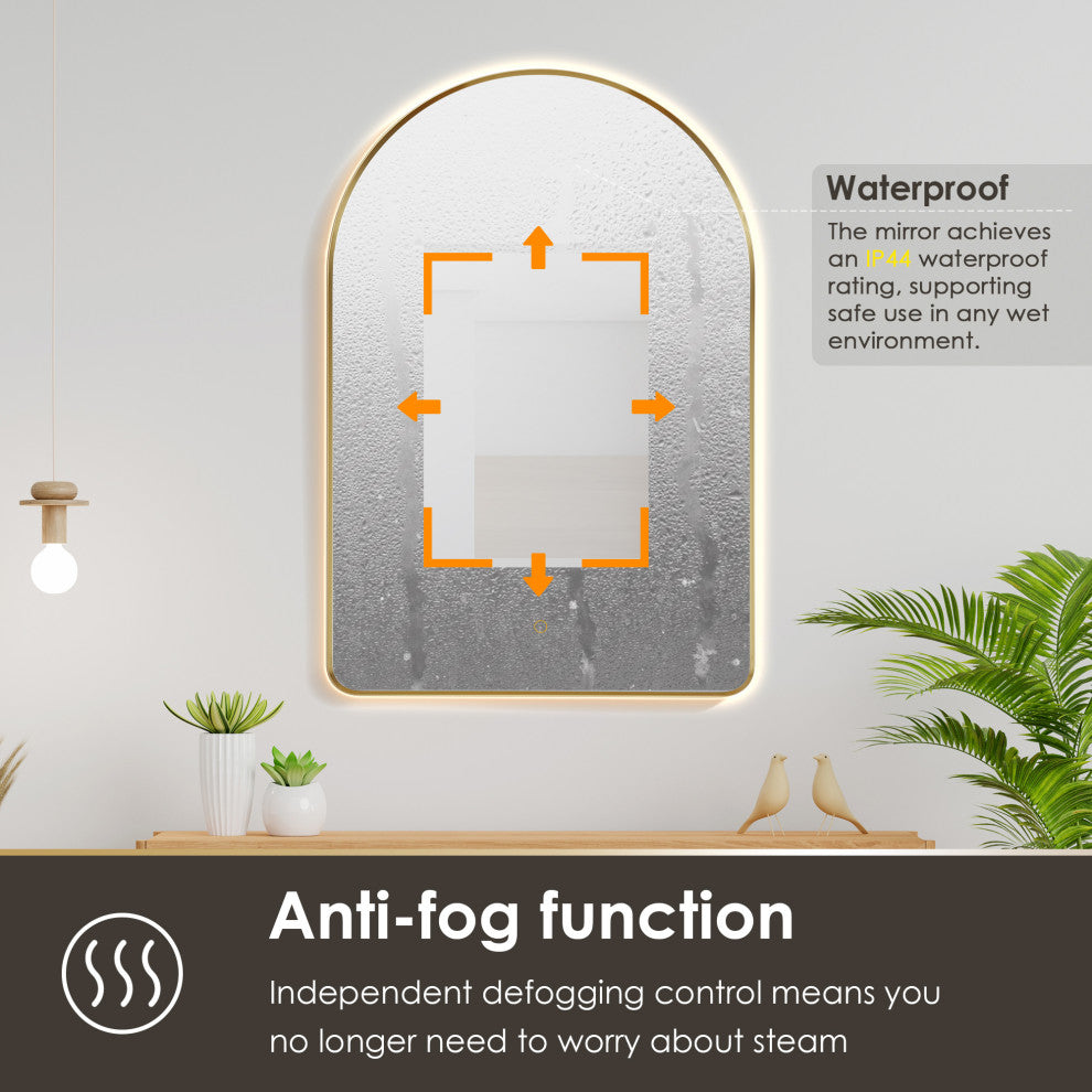 Starlit Domed Bathroom/Vanity LED Wall Mirror, Brushed Gold, 24"