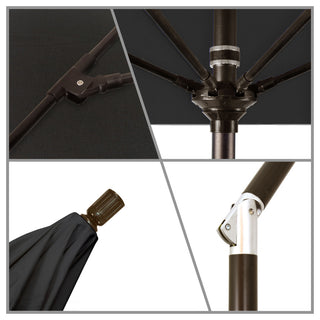 7.5' Bronze Greek Key Patio Umbrella With Ribs and Tassels, Black