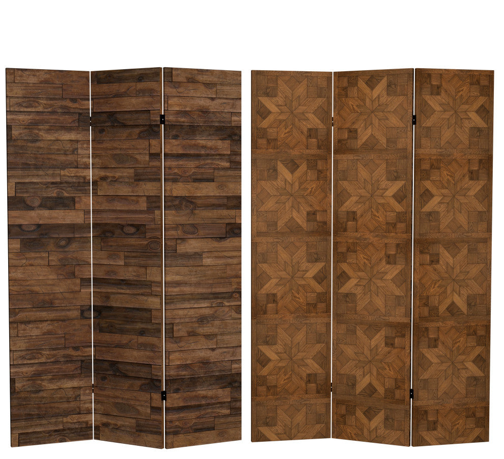6' Tall Double Sided Walnut Wood Pattern Canvas Room Divider